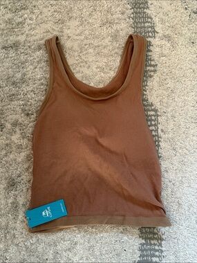Cupshe Brown Ribbed Scoop Neck Tank With Built in Bra
